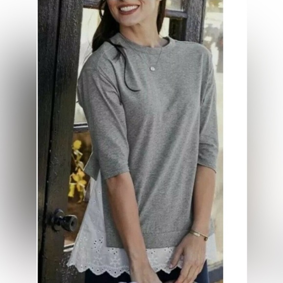 Matilda Jane Jane in the Clouds gray tunic eyelet top open back with ribbon tie - Picture 2 of 16